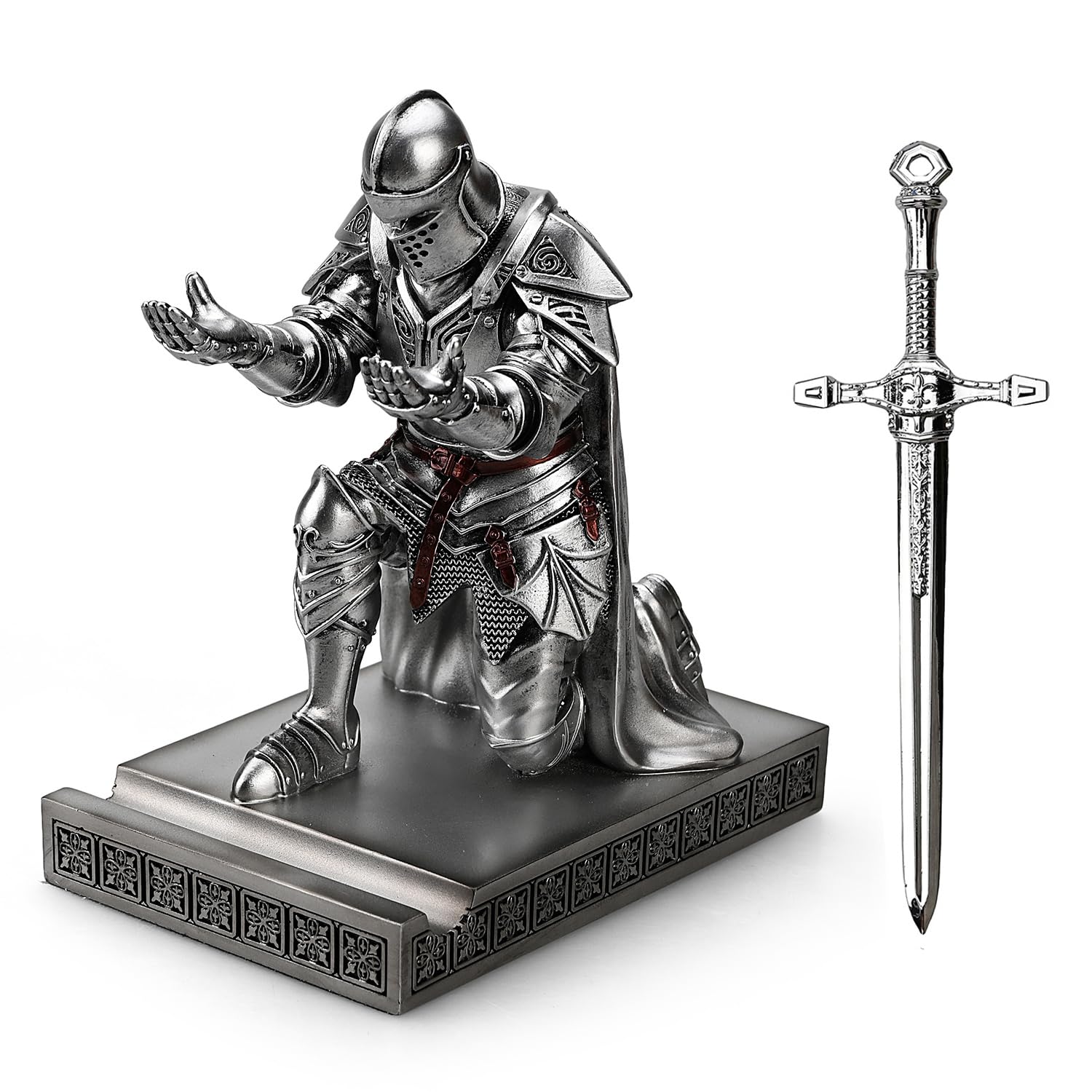 Knight Pen Holder Desk Organizer Office Decor Letter Opener for Desk Silver