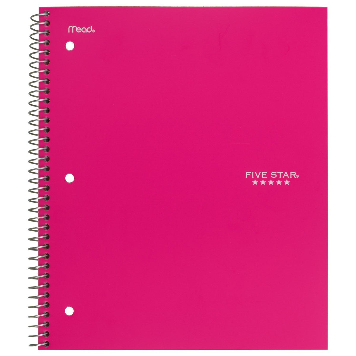 Five Star Spiral Notebook, 3 Subject, Wide Ruled Paper, 150 Sheets, 10-1/2" x 8" Sheet Size, Pink