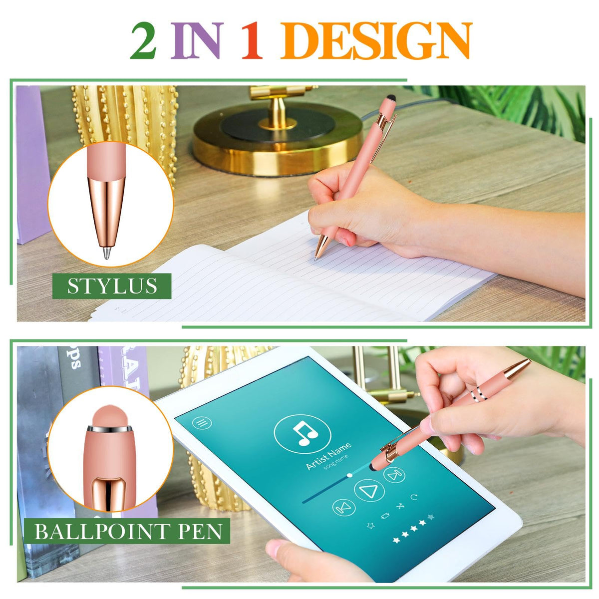 Zonon 38 Pcs Stylus Ballpoint Pens, Metal Rubberized Grip, Rose Gold