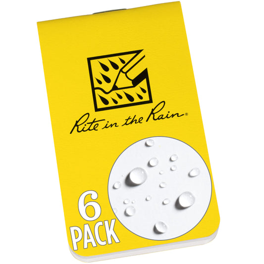 Rite in the Rain Weatherproof On The Go Wallet Notebook, 2" x 3.375", Yellow Cover, Blank Pages, 6