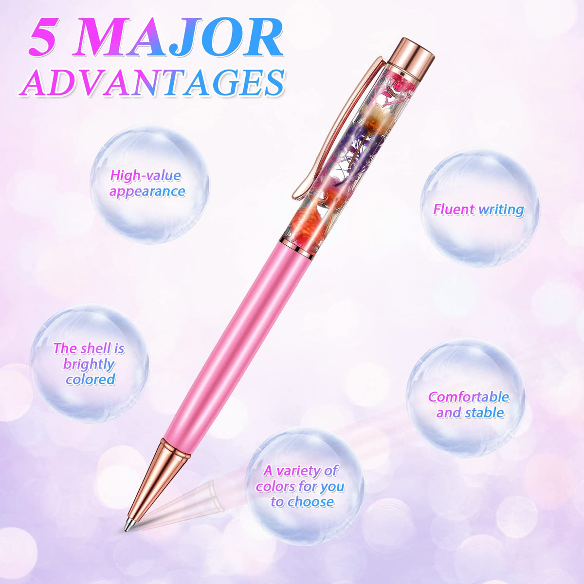 HESTYA 16 Pcs Glitter Crystal Ballpoint Pens Bulk for Women, Flower Style
