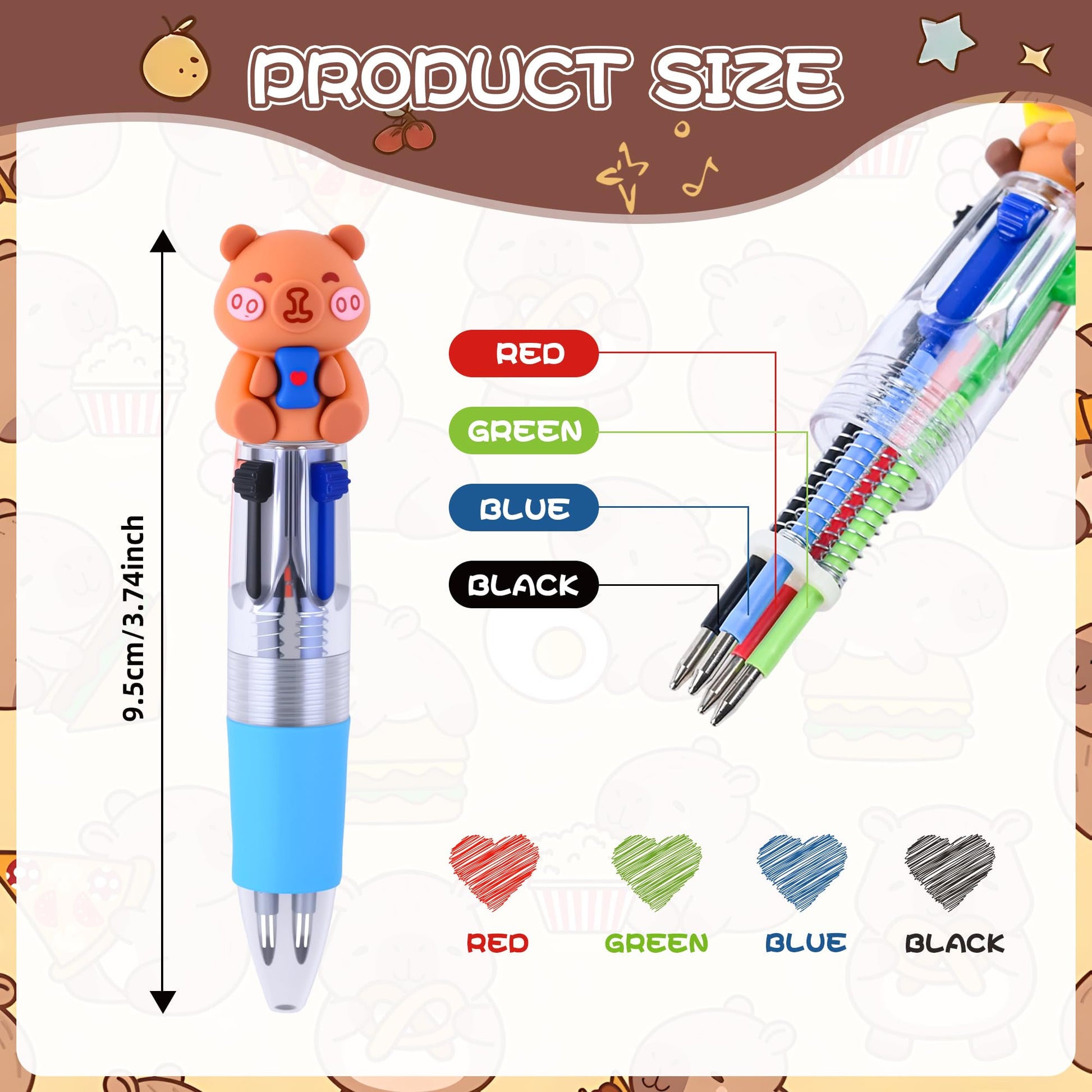 LiYiQ 50 Pcs Capybara Party Favor Multicolor Pen in One Cartoon Cute Fun 4-in-1 Cute Pens Bulk