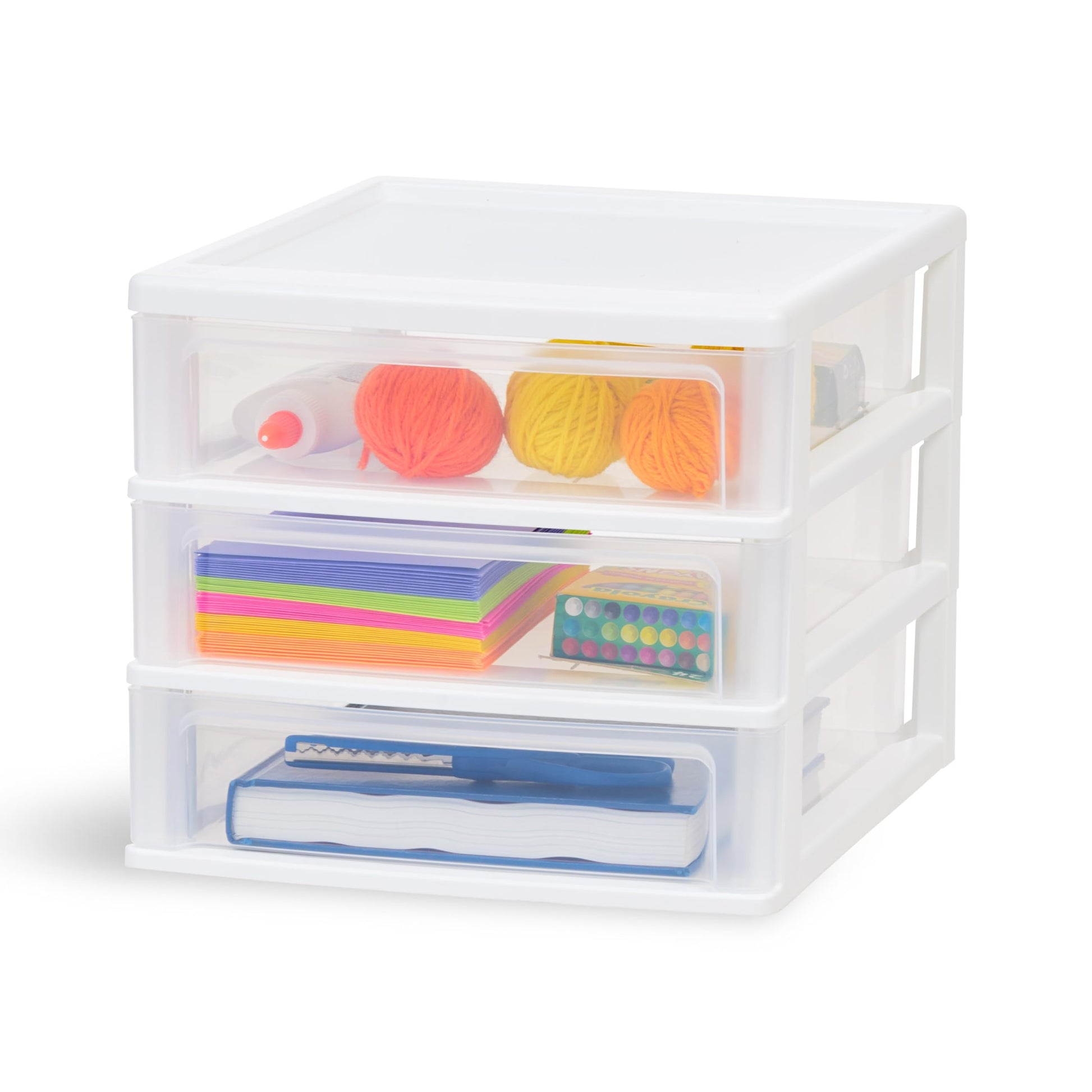 IRIS USA 3-Drawer Medium Stacking Desktop Organizer, White
