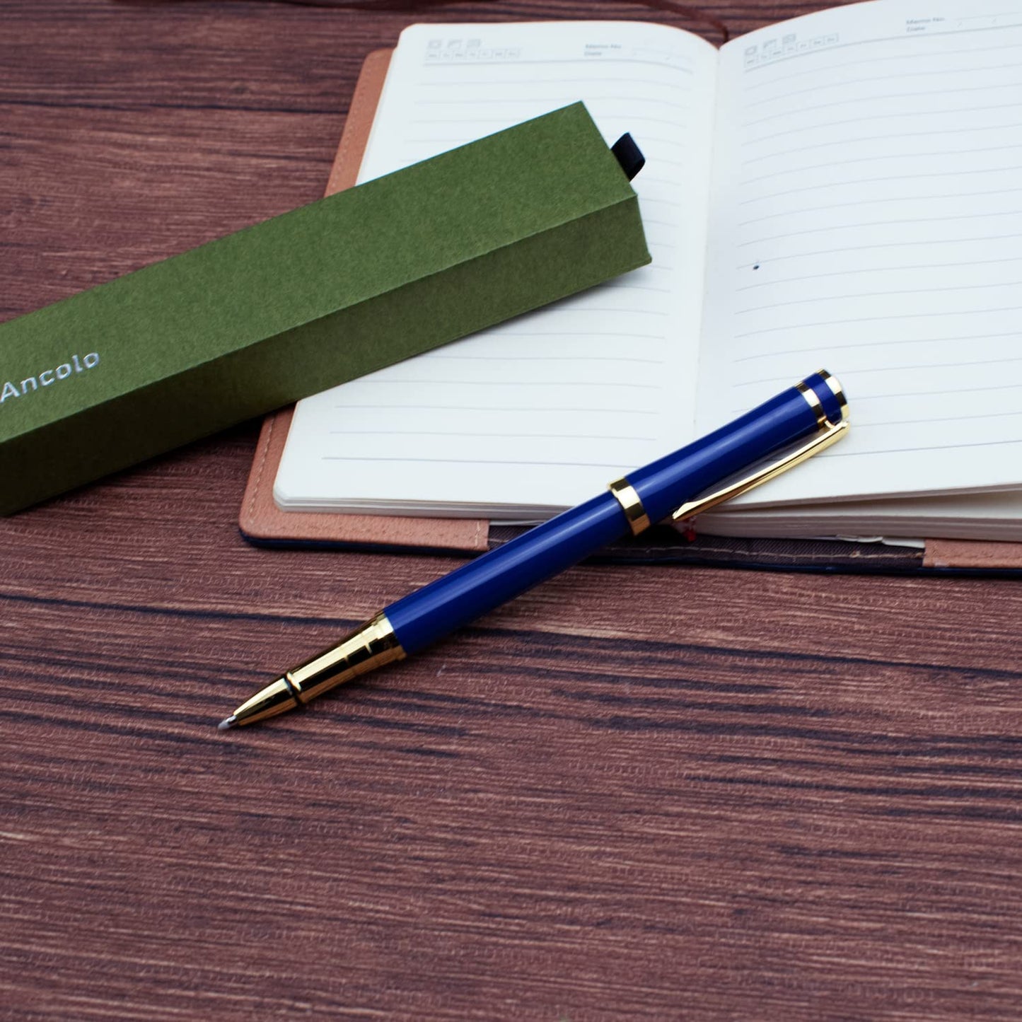 Ancolo Fancy Roller Pen Set. Luxury Roller ball Pen with 2 Black Ink Refills - 0.7 mm. Nice Gift