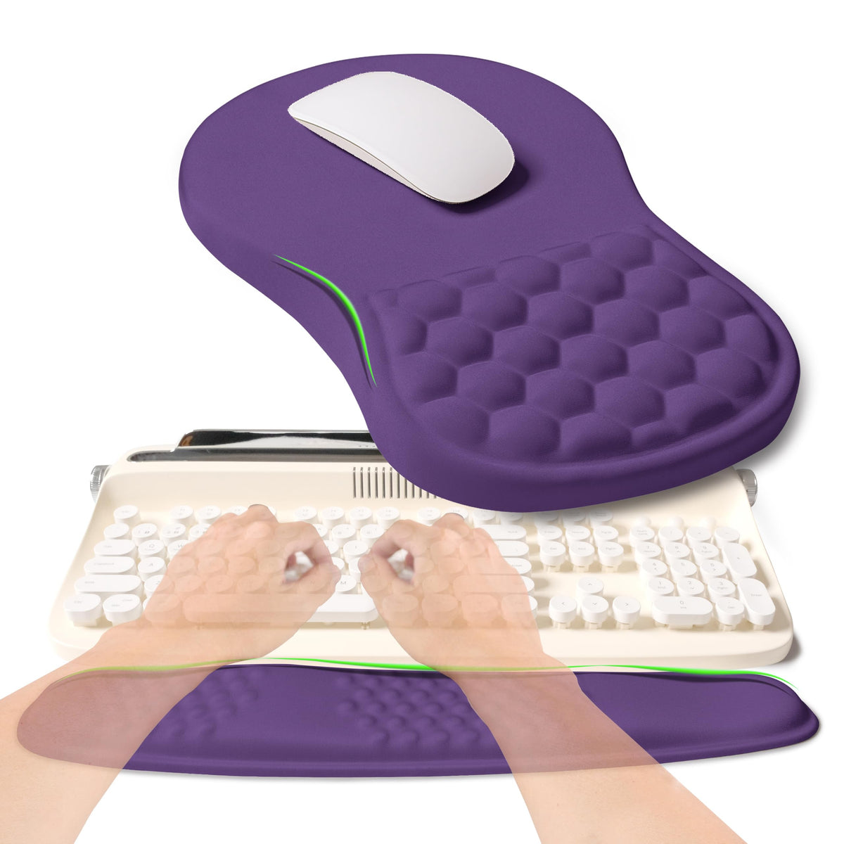 KUOSGM 2-in-1 Ergonomic Set, Wave Rise Keyboard Wrist Rest and Massage Bulge Slope Mouse Pad Wrist