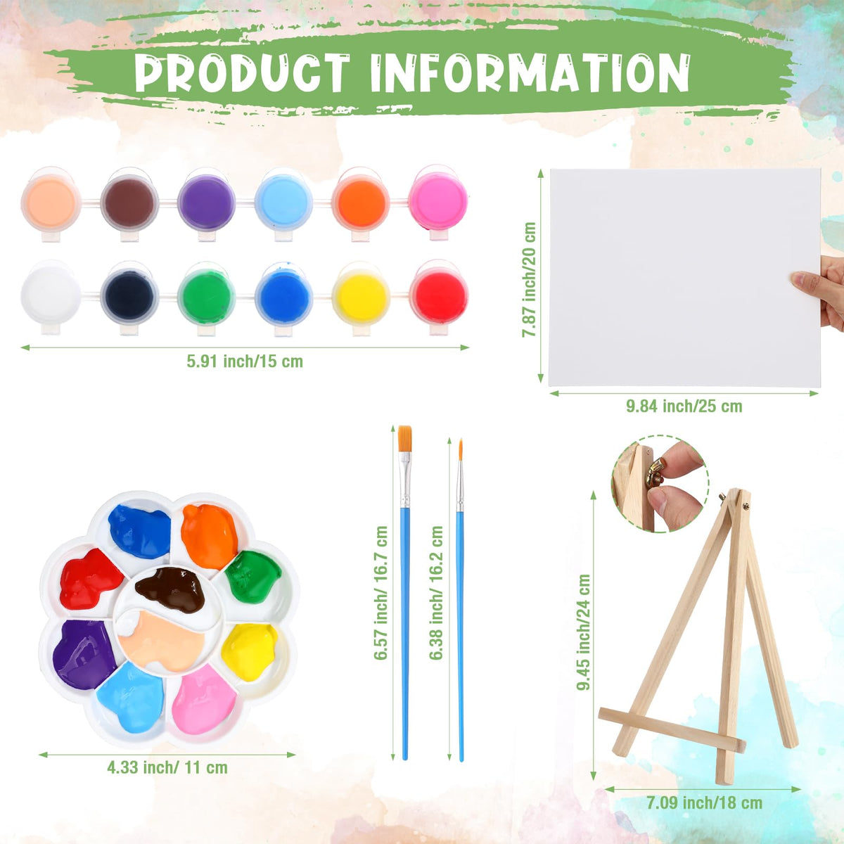 Qilery 24 Set 8 x 10 Inch Canvas Boards and Easel for Painting, Acrylic Paint Strips, Brushes