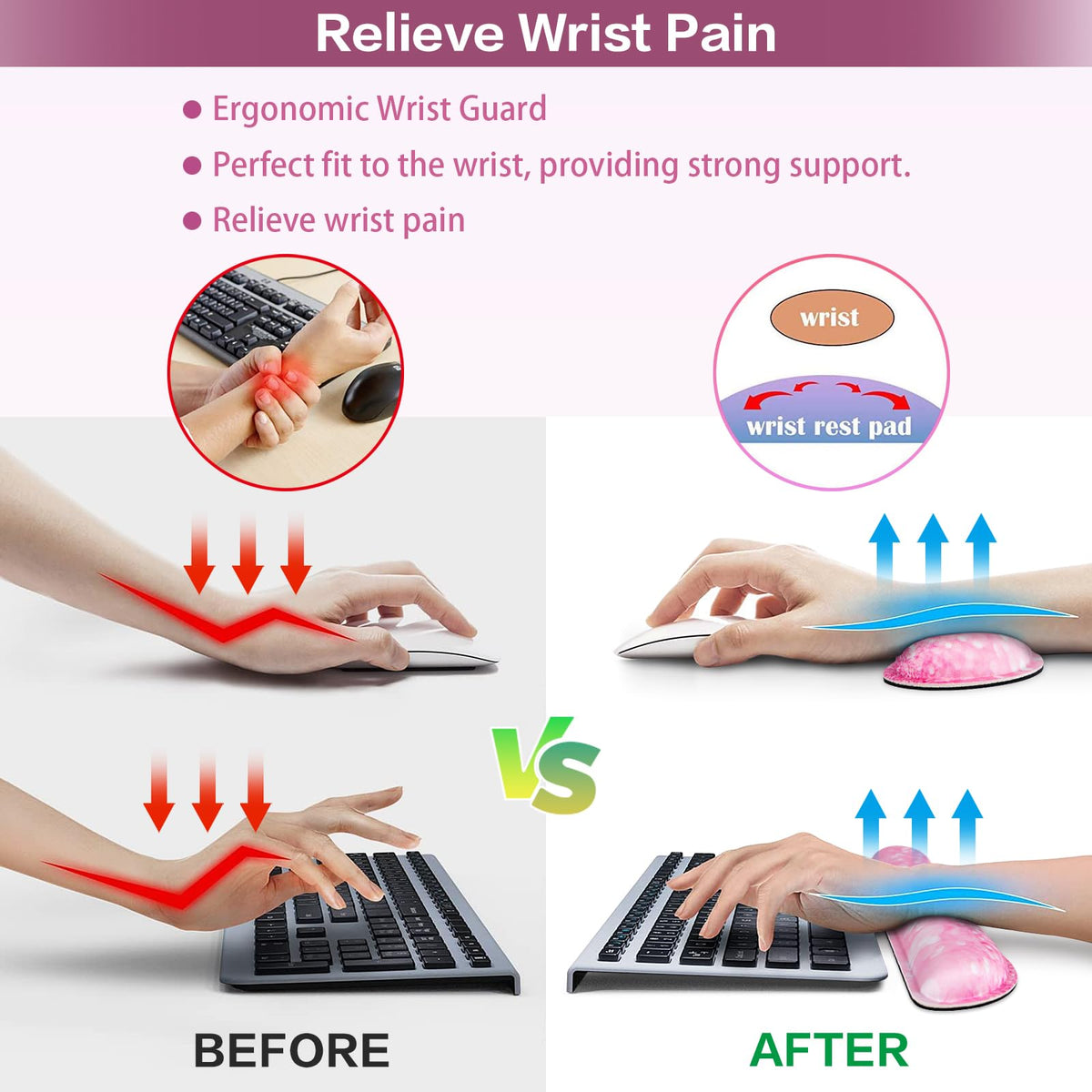 QOMOLAMA Mousepad Pink, Mouse Pad with Wrist Rest, 4-in-1