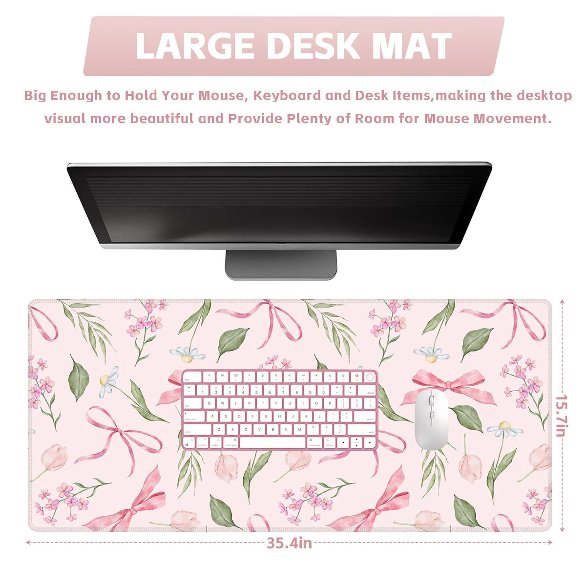 Baziabbo Pink Desk Mat,XXL Extended Big Mouse Pad,Gaming Mousepad with Stitched Edge,Non-Slip