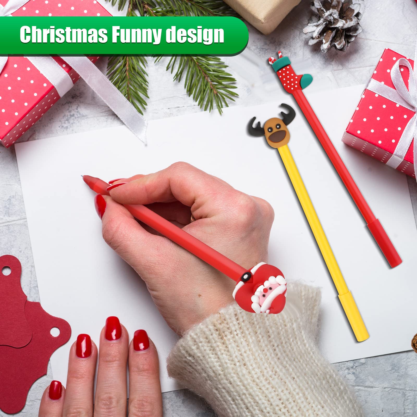 Zonon 200 Pieces Christmas Novelty Fun Gel Pen Bulk, 7 Styles, Black Ink