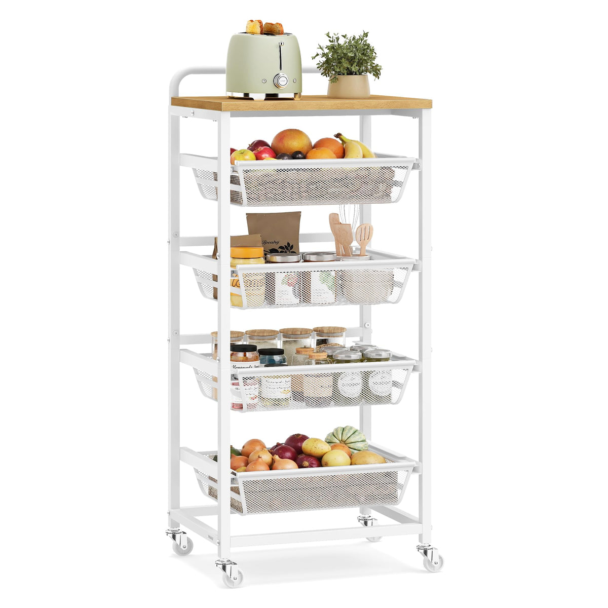 VASAGLE 5-Tier Storage Rolling Cart Organizer with Pull-Out Baskets