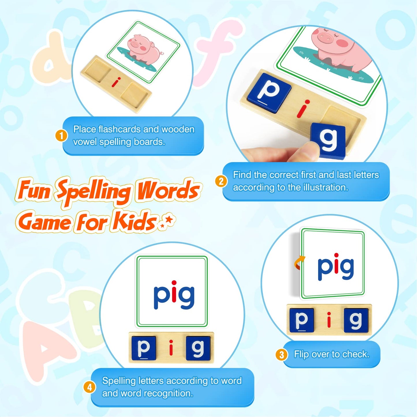 Learning Toys for 3 4 5 Years Old Kids - 116Pcs Short Vowel Letters Sorting Spelling Reading Toy