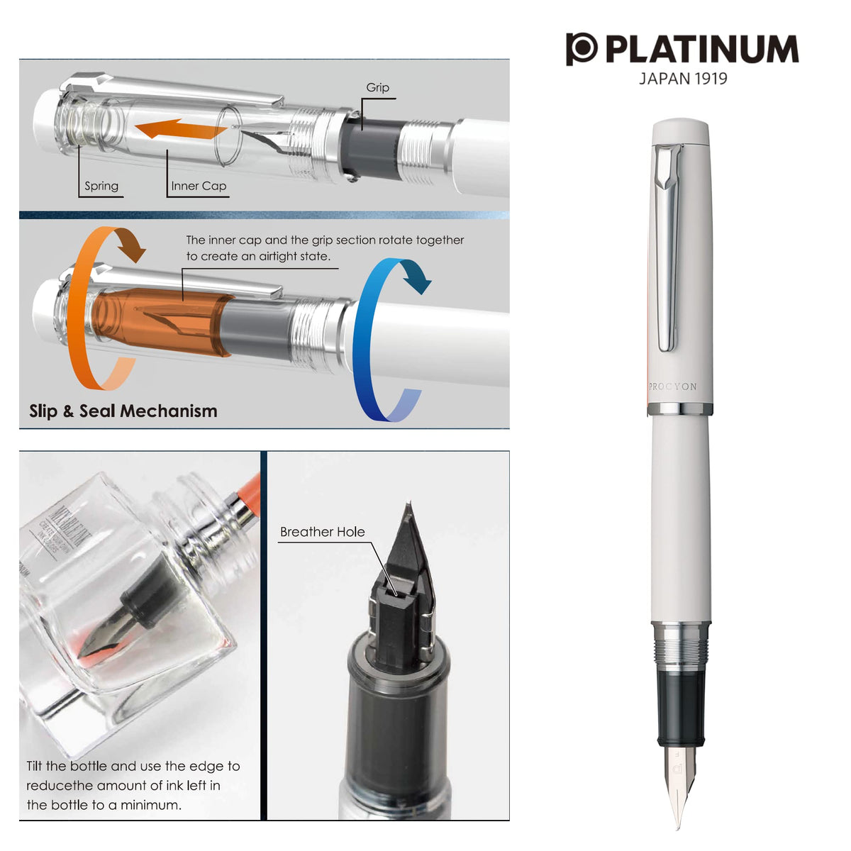 Platinum PNS-5000 3-3 Fountain Pen, Procion #3, Porcelain White, Medium Point