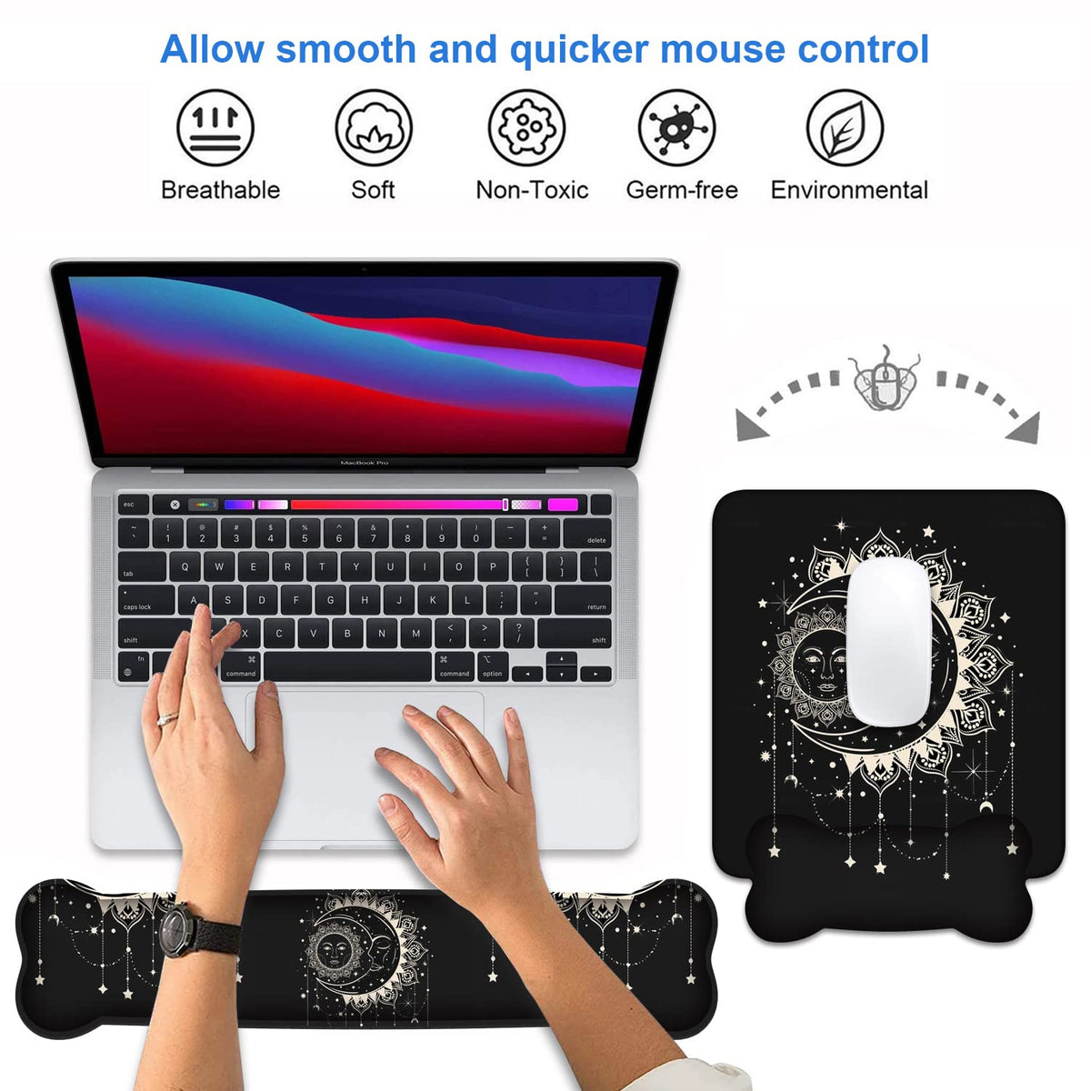 Wrist Rest Support Ergonomic Gel Mouse Pad and Memory Foam Keyboard Set, Non-Slip Rubber PU Base