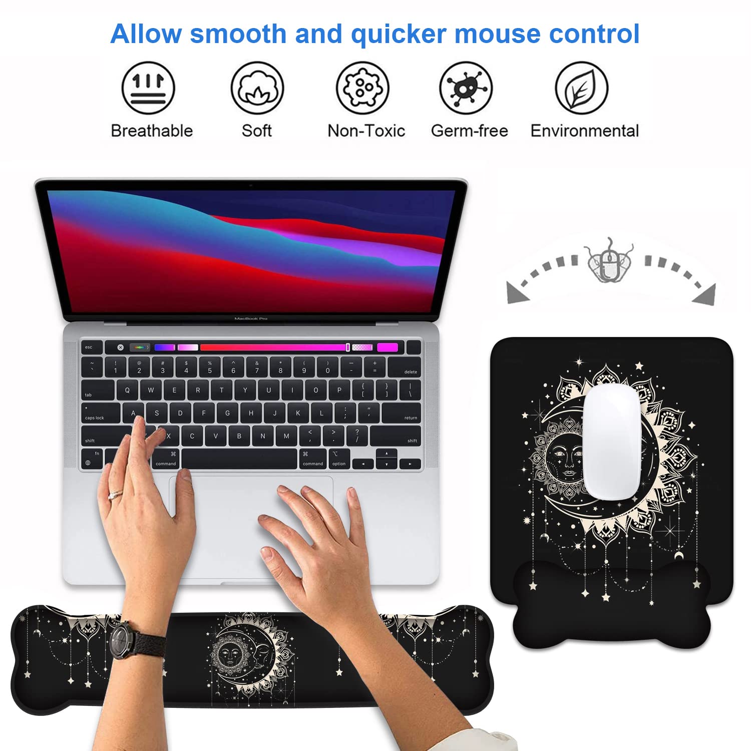 Wrist Rest Support Ergonomic Gel Mouse Pad and Memory Foam Keyboard Set, Non-Slip Rubber PU Base
