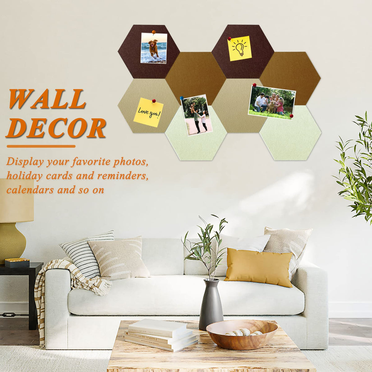 HULAVO 8 Pcs Hexagon Felt Cork Bulletin Board Tiles, Self Adhesive DIY Bulletin Board Pin Board for
