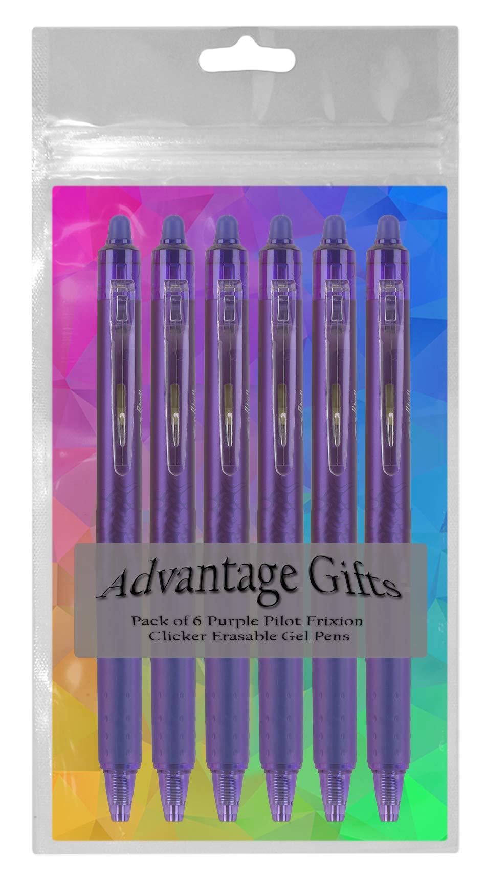 Advantage Gifts Clicker Retractable Erasable Gel Pens Fine Point (.7mm) Purple Ink 6-pk;