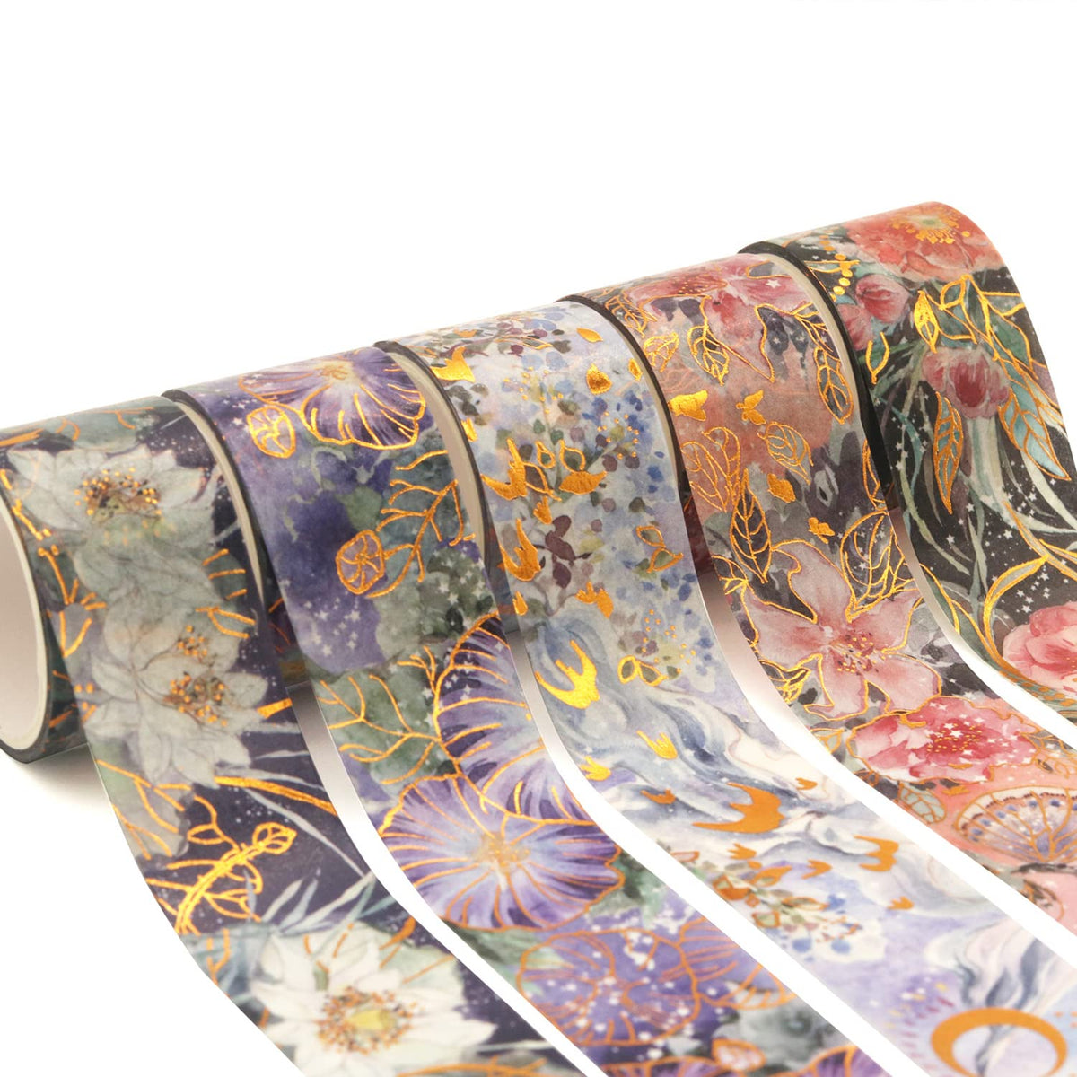 YUBBAEX Blooming Washi Tape Set Gold Foil Masking Tape Peony Wide Decorative for Arts, DIY Crafts