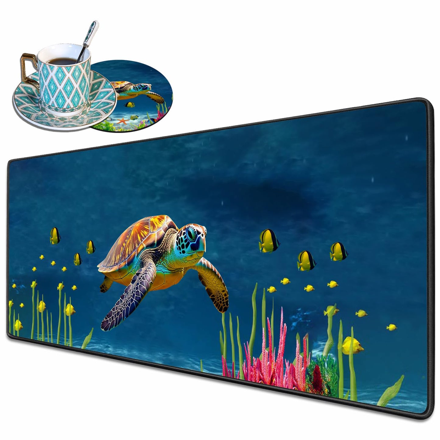 Desk Pad Mat Gaming Mouse Pads with Coasters, 31.5"x 11.8" XXL Large Big Computer Keyboard Mouse