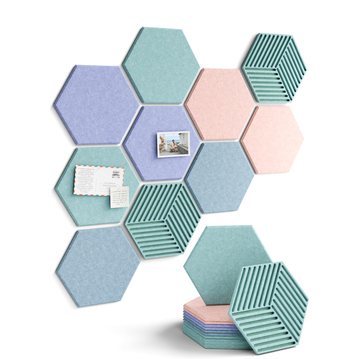 Fluxynara 10-Pack Hexagon Cork Board Alternative, Coastal Haze