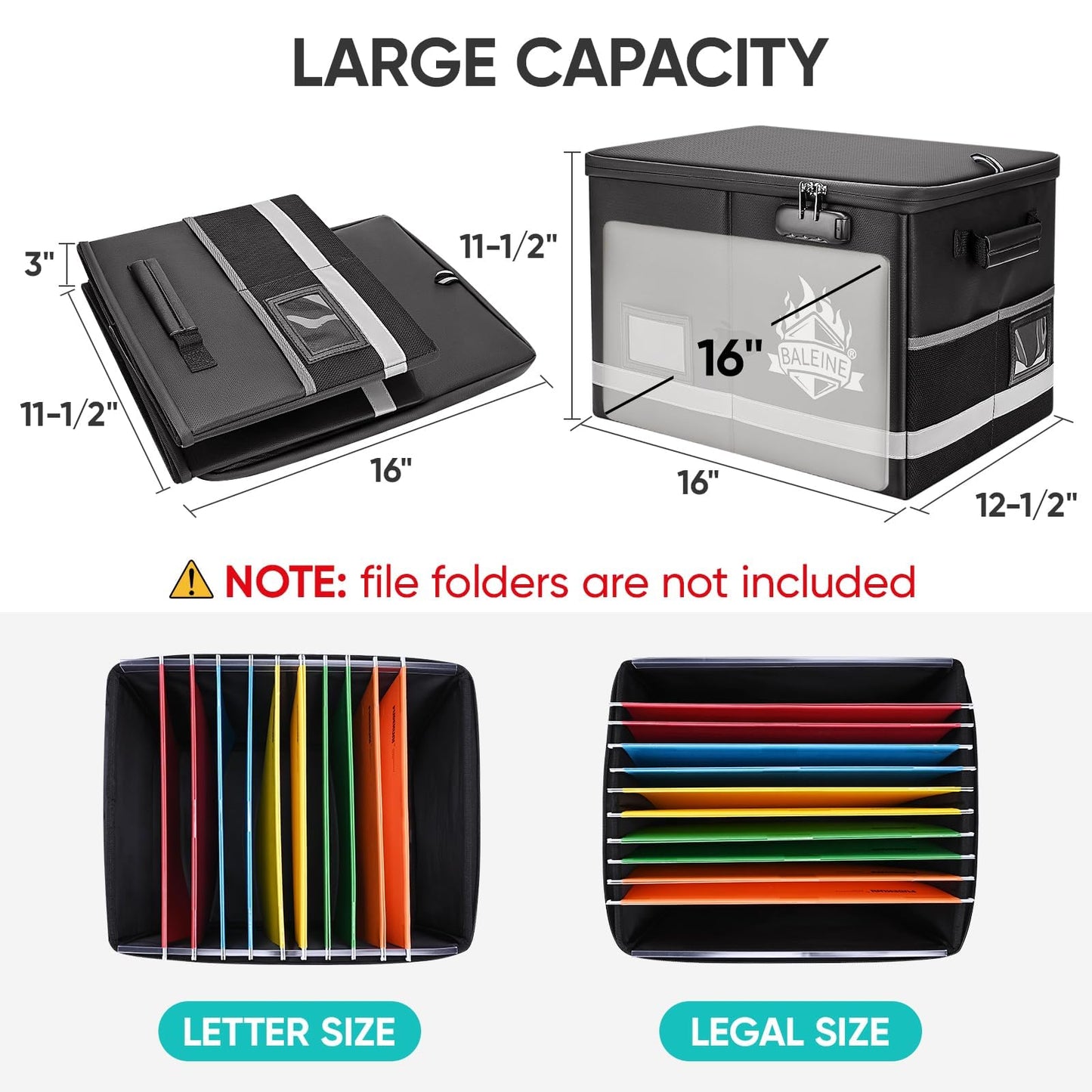 BALEINE Fireproof Document Box with Lock, Portable Fireproof Document Bag Waterproof Fire Proof