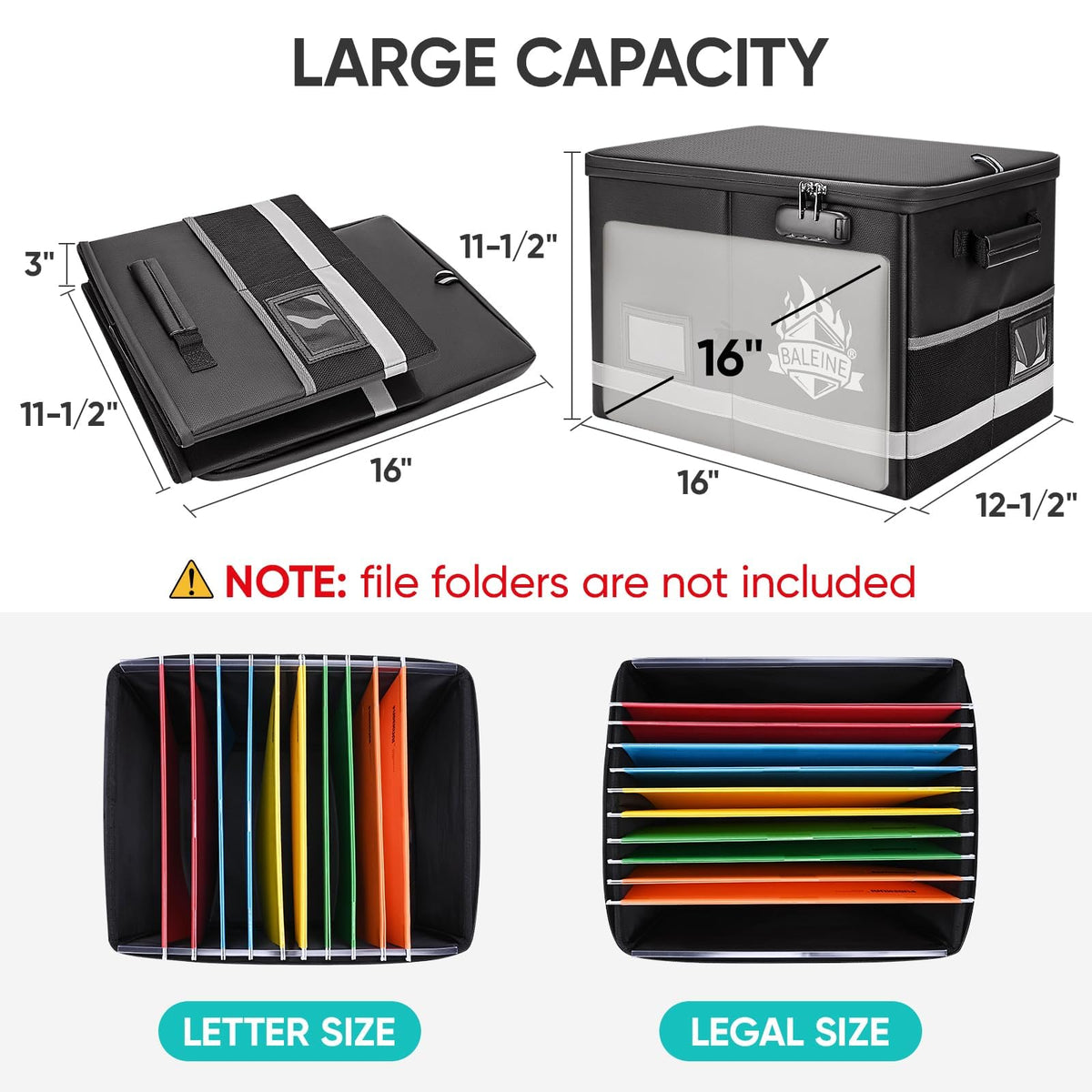BALEINE Fireproof Document Box with Lock, Portable Fireproof Document Bag Waterproof Fire Proof
