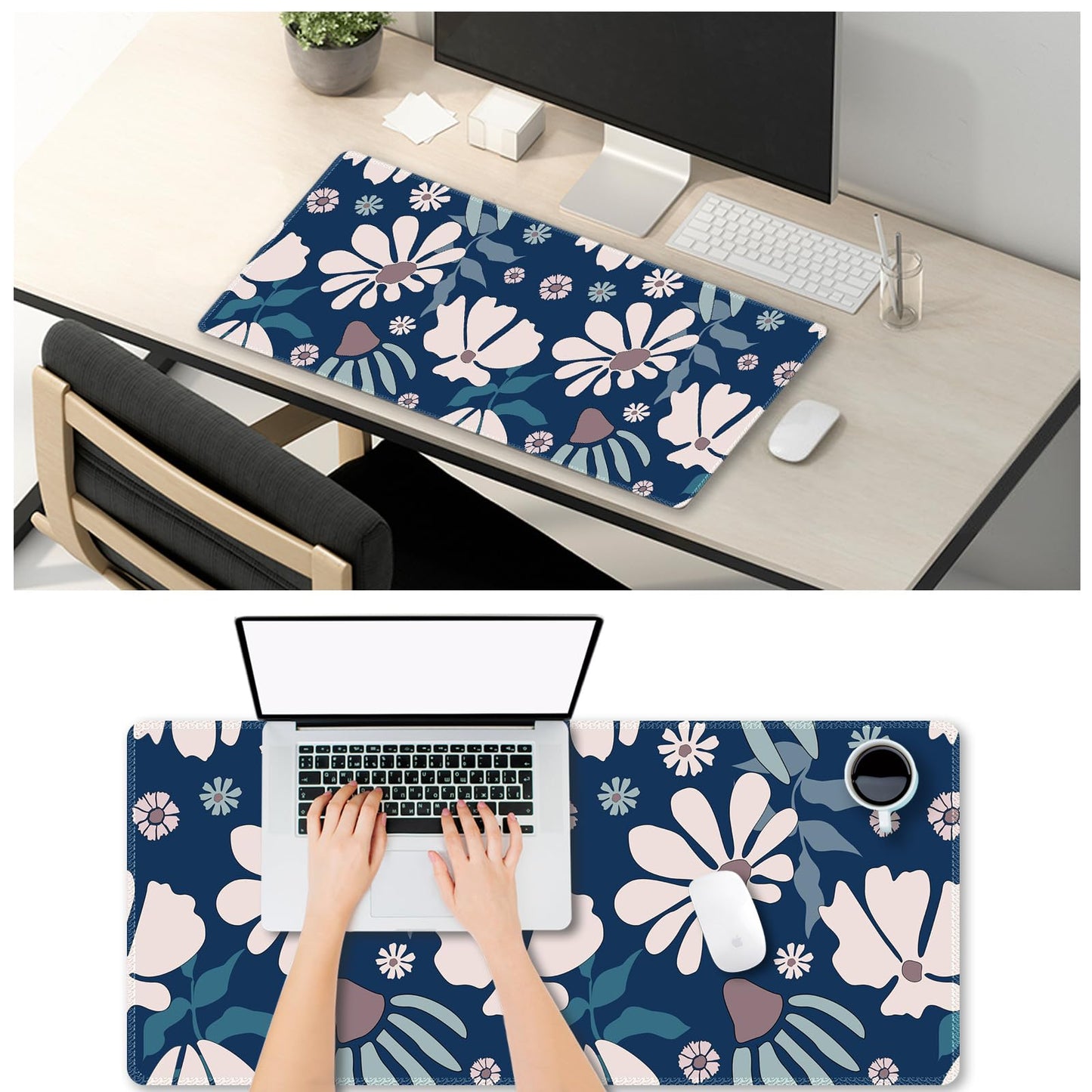 ARTSO Large Mouse Pad, Cute Blue Desk Mat for Desktop,Desk Pad Waterproof Gaming Mousepad for Women