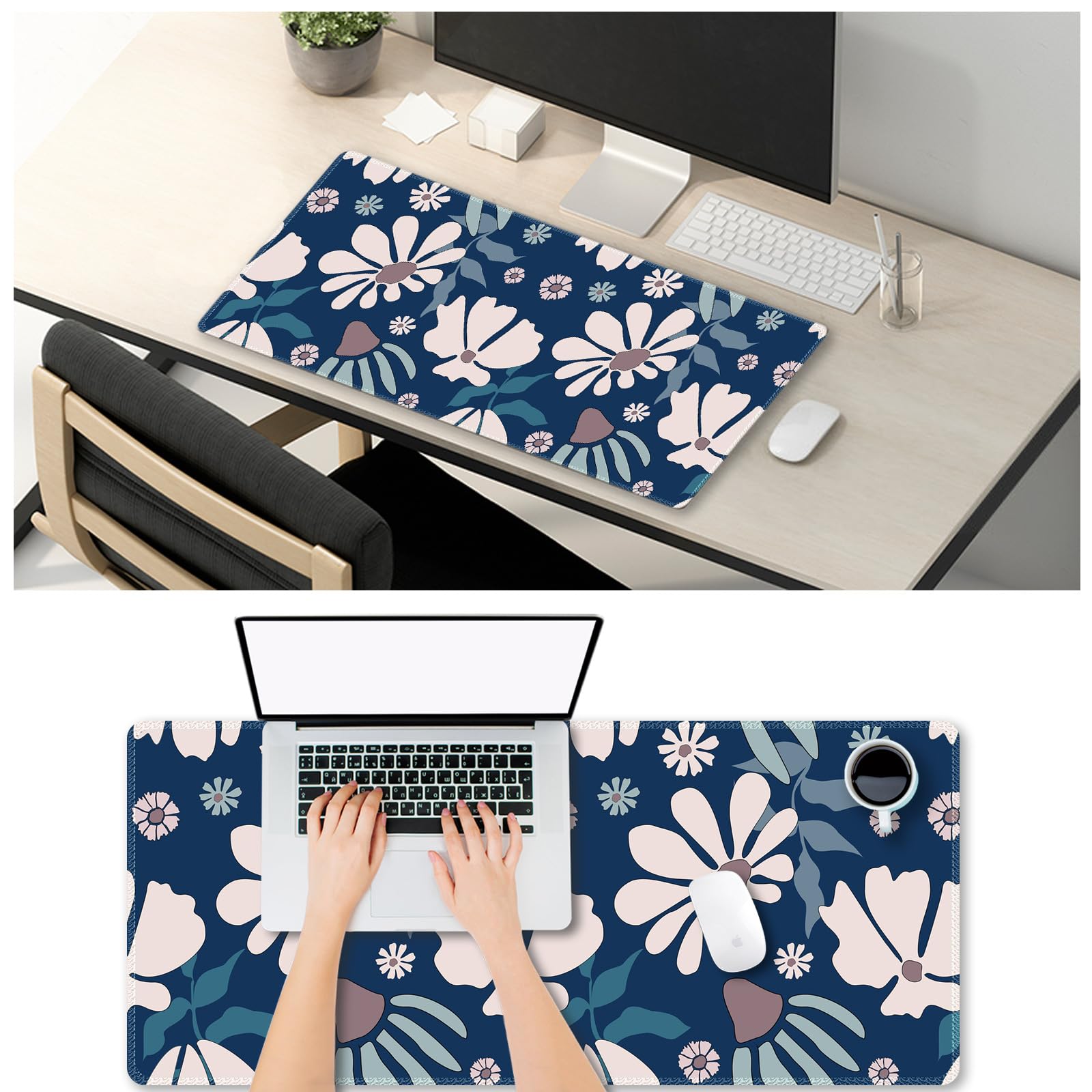 ARTSO Large Mouse Pad, Cute Blue Desk Mat for Desktop,Desk Pad Waterproof Gaming Mousepad for Women