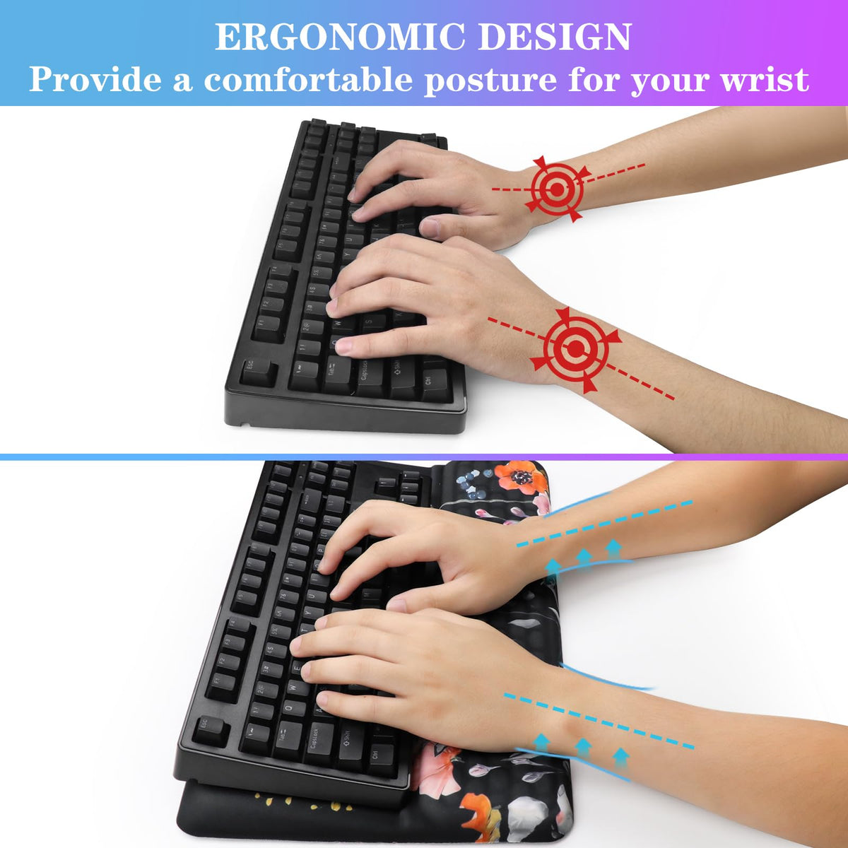 Computer Keyboard Stand with Wrist Rest, Ergonomic Tilted Keyboard Holder - Keyboard Riser with