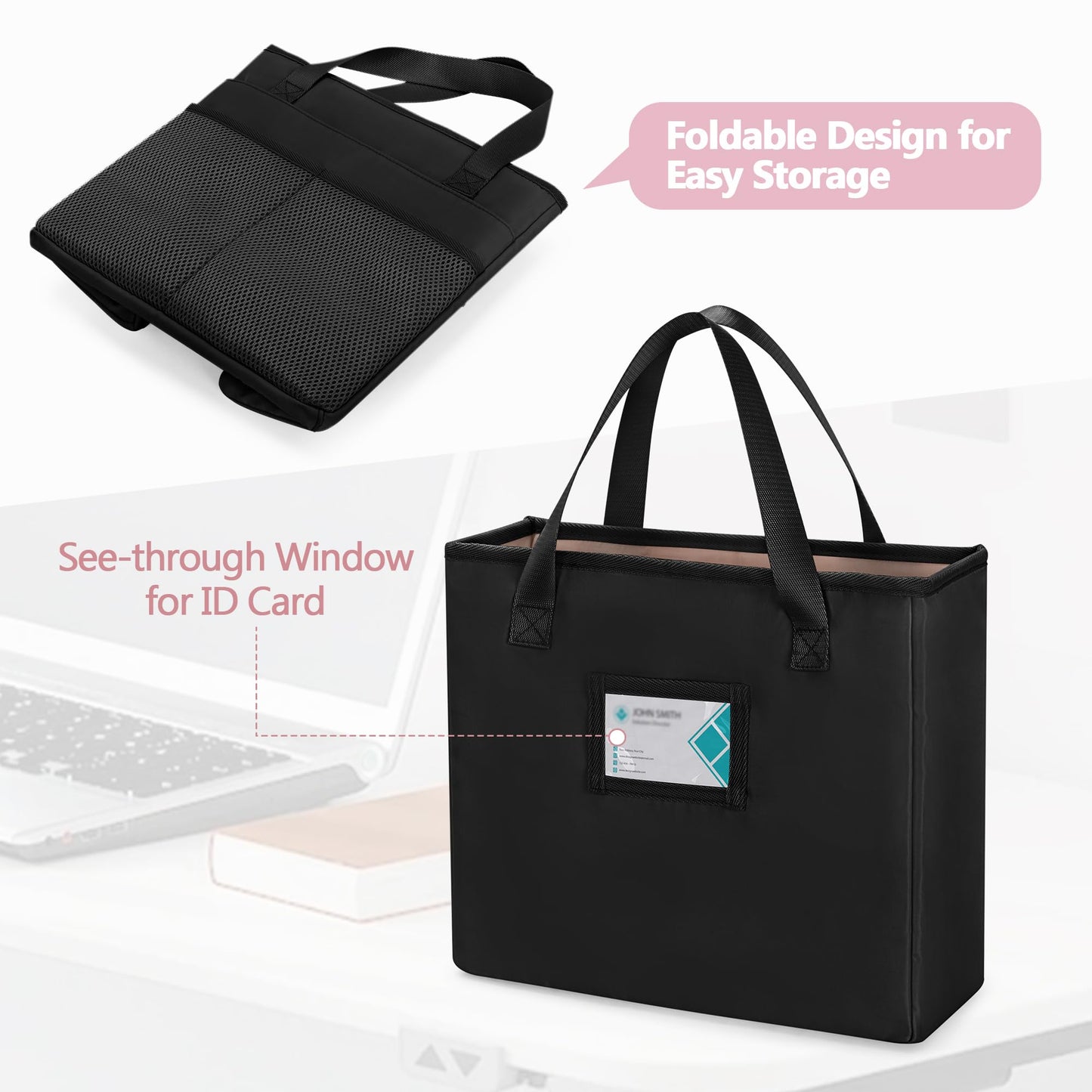 Prokva File Folder Tote Bag with Handle, Document Organizer Box, Black