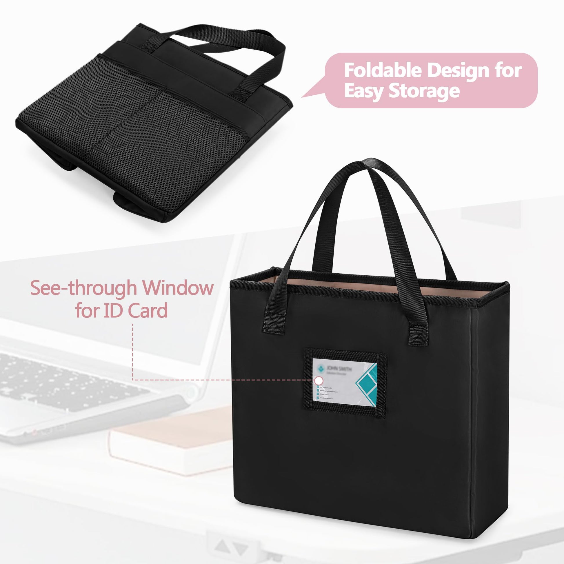 Prokva File Folder Tote Bag with Handle, Document Organizer Box, Black