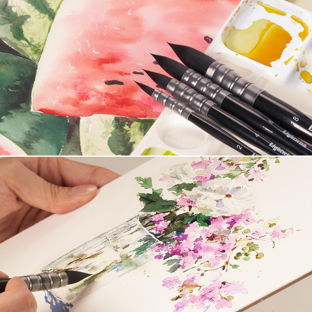 Lightwish Watercolor Brushes Set, Synthetic Squirrel Hair Paint Brushes Kit :#2#4#6#8 for Artists