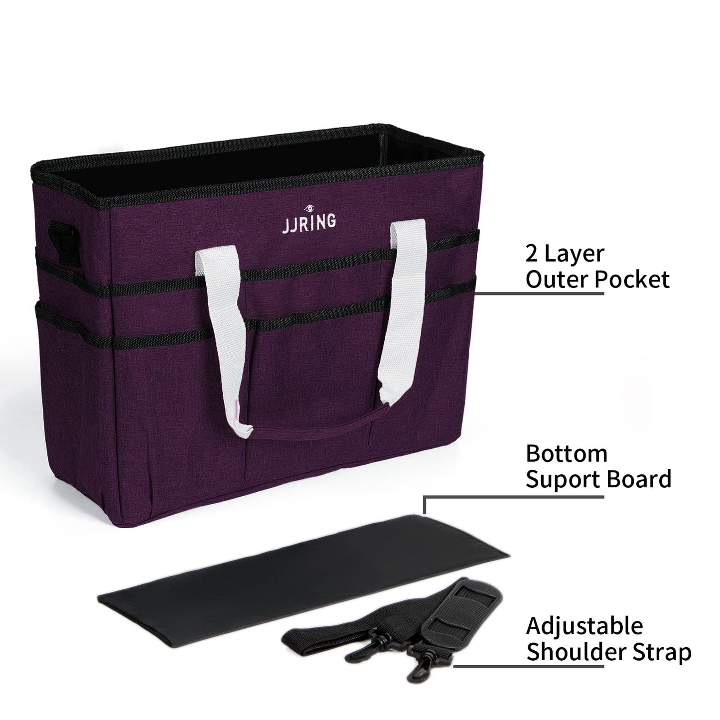 JJRING Craft Organizer Tote Bag Large Art Storage Caddy Deep Purple
