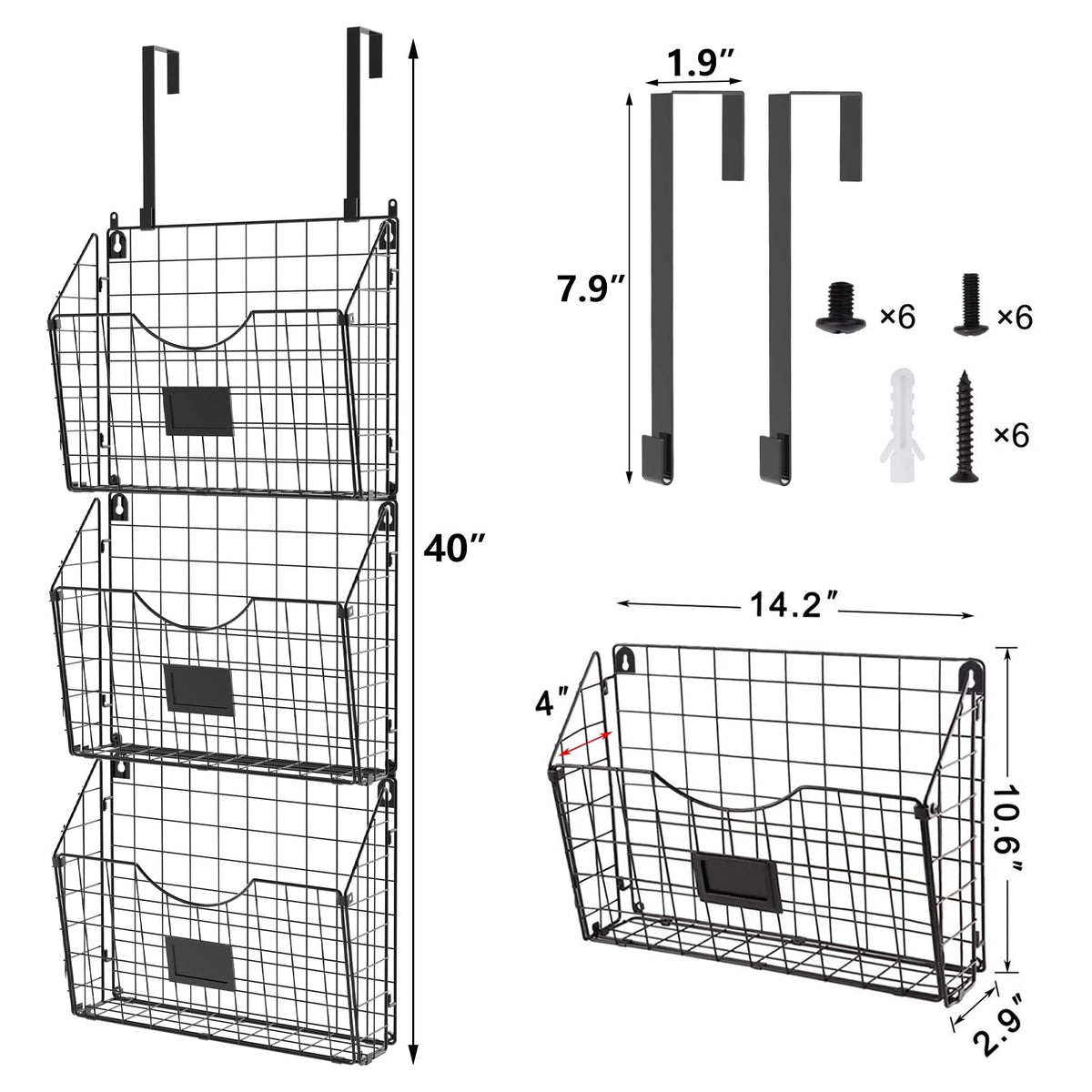 X-cosrack 3-Tier Hanging Wall Files with Door Hooks and 6pcs S Shape Hooks