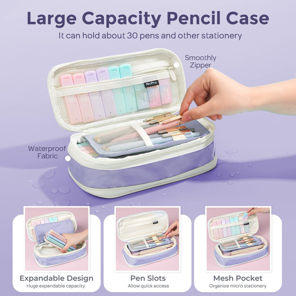 Nicpro School Supplies Stationary Set with Pencil Case, 39 PCS Purple