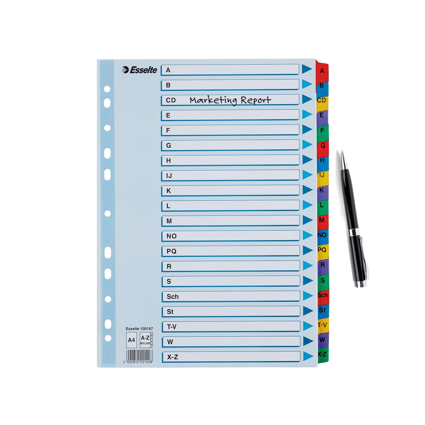 Esselte 100167 Index for A4, Cover Sheet and 20 Dividers, Tabs with Alphabetical Print A-Z