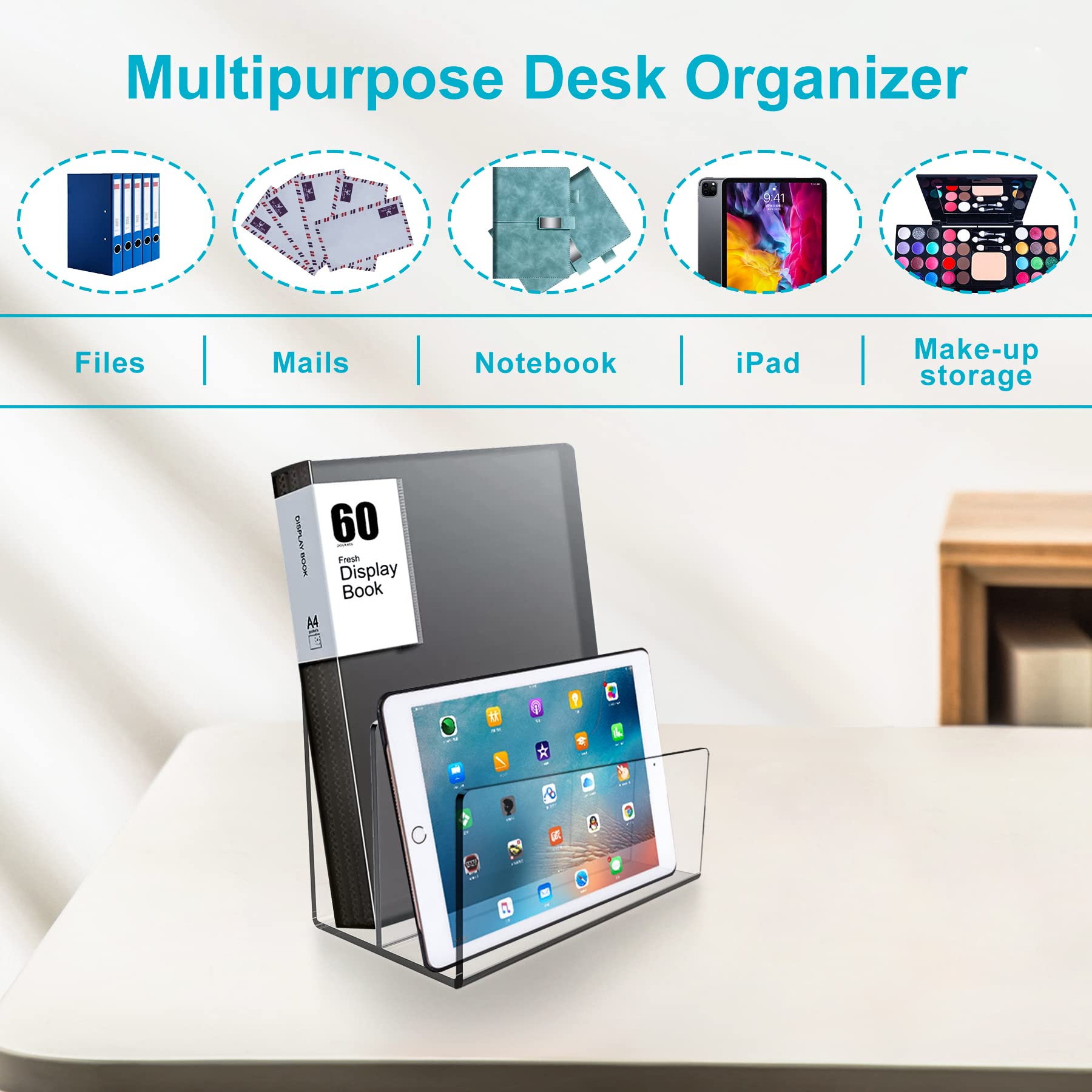 Boloyo Acrylic File Holder,2PC 2 Sections Clear File Organizer Mail Letter Sorter Desktop Folder