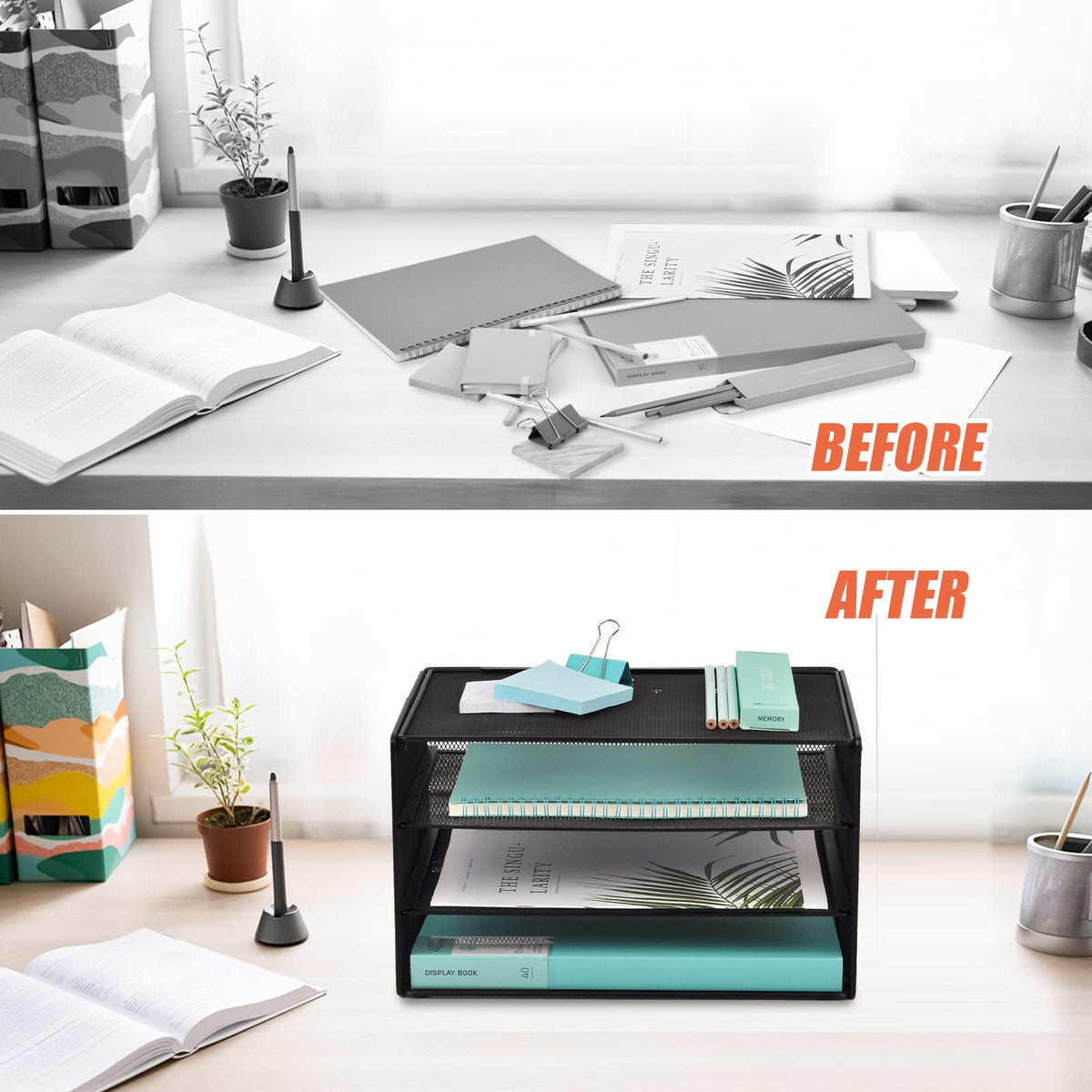 EASEPRES 3 Tier Mesh Desk Organizer Tray, File Paper Letter Folder Holder Desktop Paper Sorter Mail
