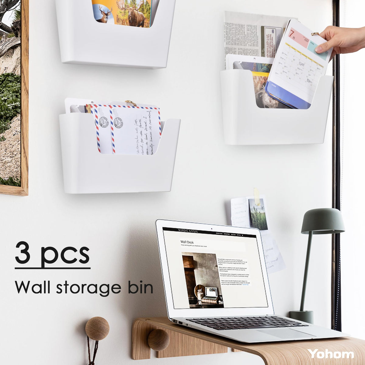 YOHOM Adhesive File Holder Plastic Document Folder Door No Drilling Mount Mail Magazine Organizer