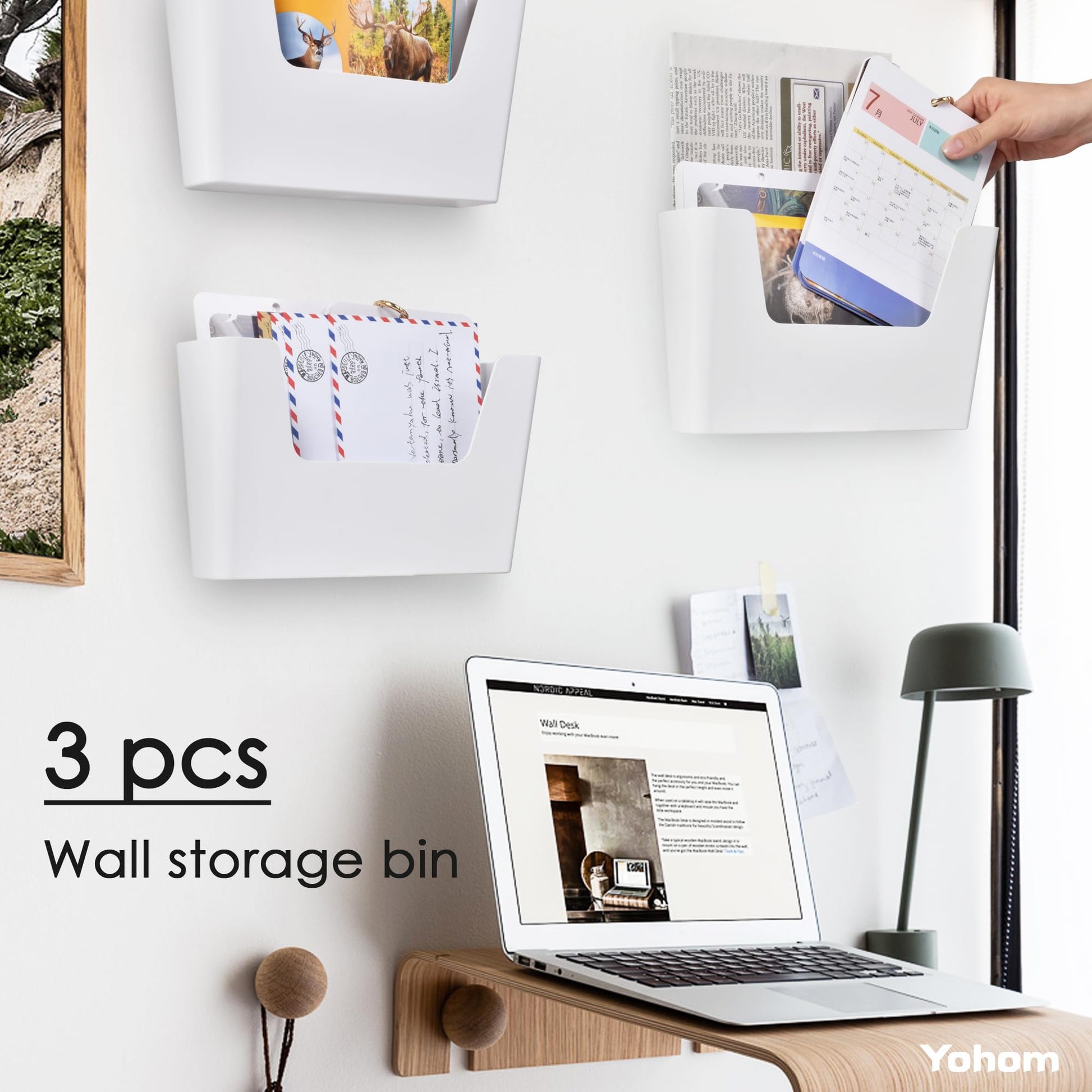 YOHOM Adhesive File Holder Plastic Document Folder Door No Drilling Mount Mail Magazine Organizer