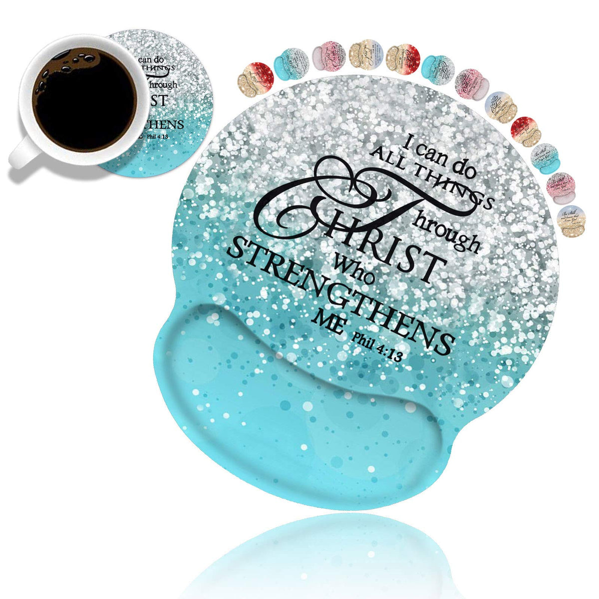 Ergonomic Mouse Pad Wrist Support and Coasters Set, Cute Wrist Rest Pad with Non-Slip PU Base for