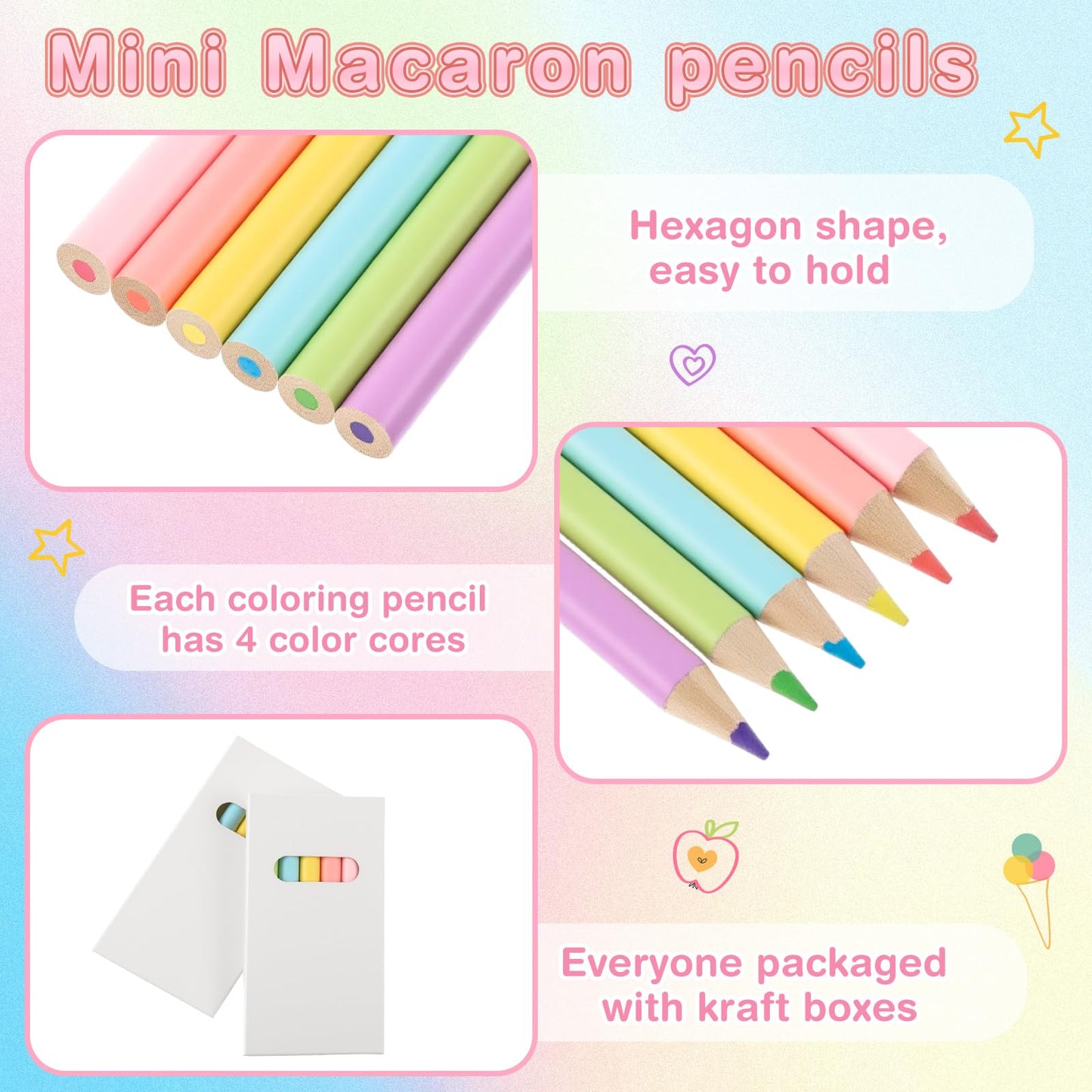 Ctosree 24 Packs Mini Colored Pencil Bulk 6 Per Box, Pastel, 3.5''