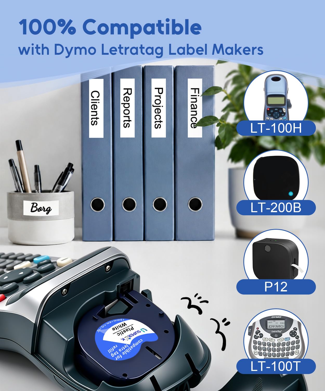 6PK Plastic White Tape 1/2'' 91331 Compatible for Dymo LetraTag Refills