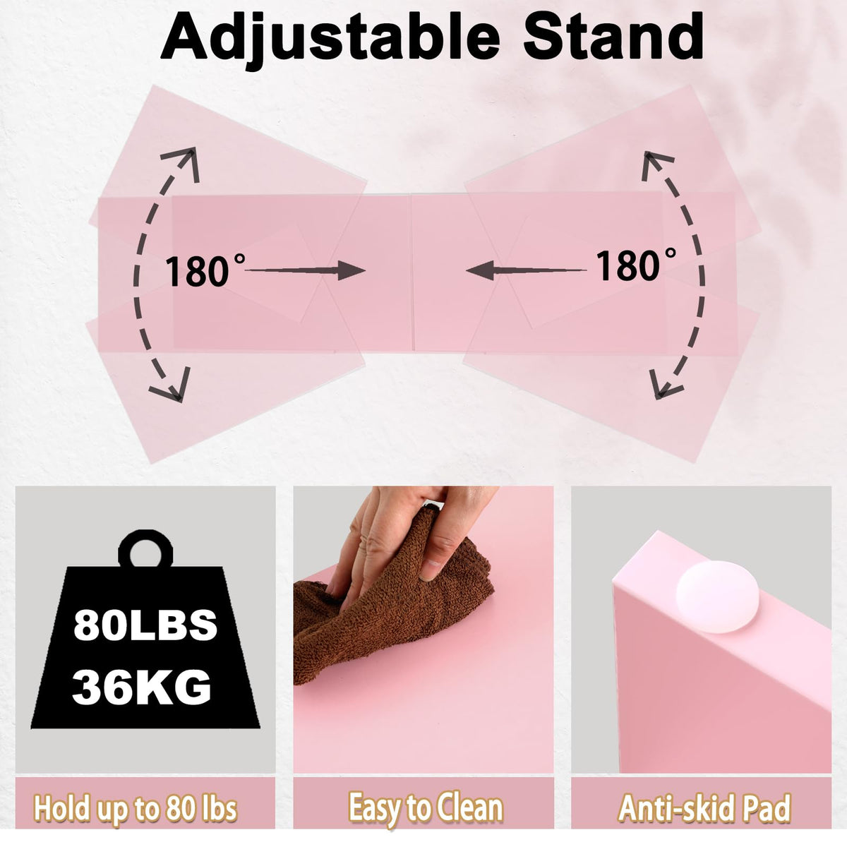 TEAMIX Pink Dual Monitor Stand Riser with Drawer - Length and Angle Adjustable Double Corner Desk