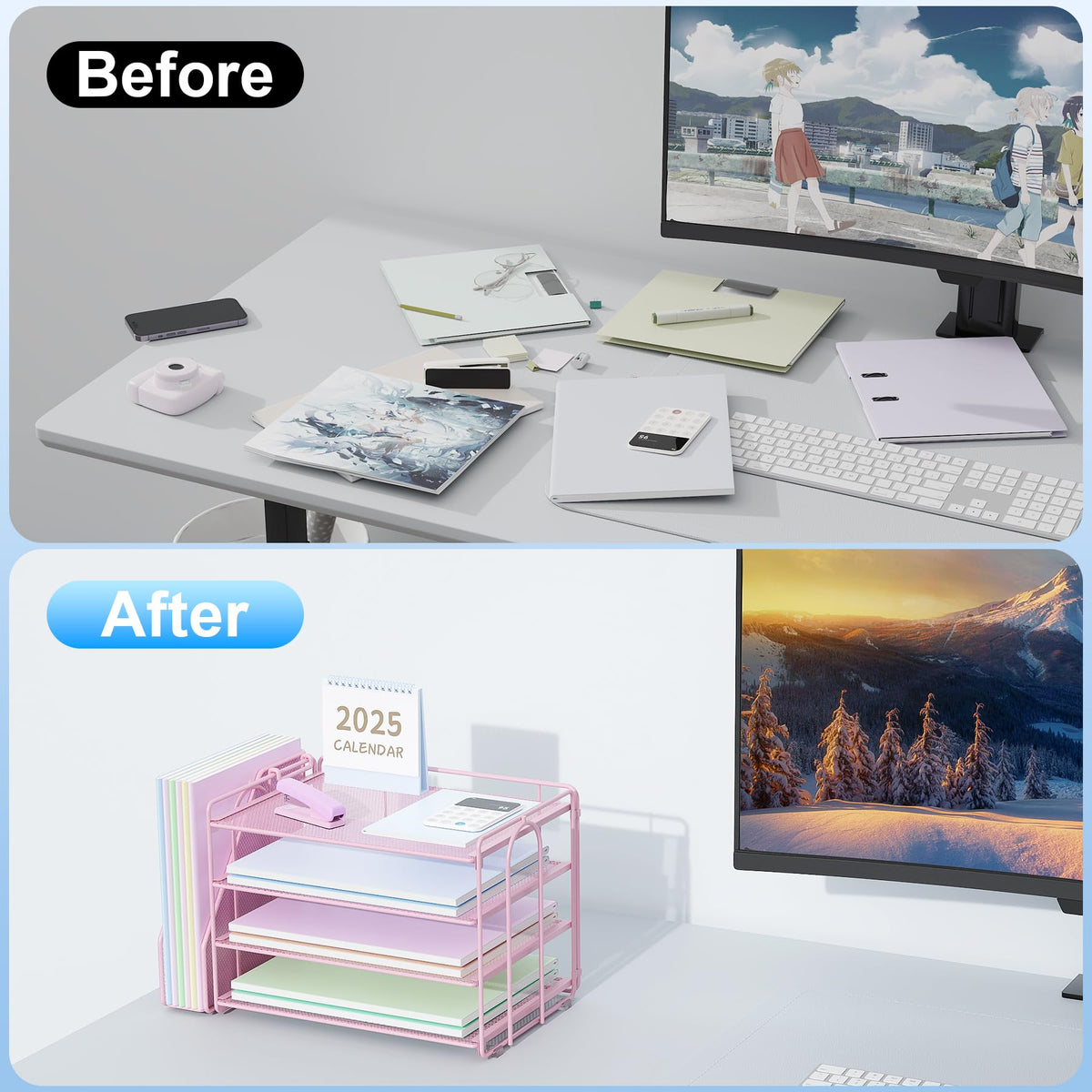 Spacrea Desk Organizers and Accessories, Paper Organizer for Desk with File organizer, Desk