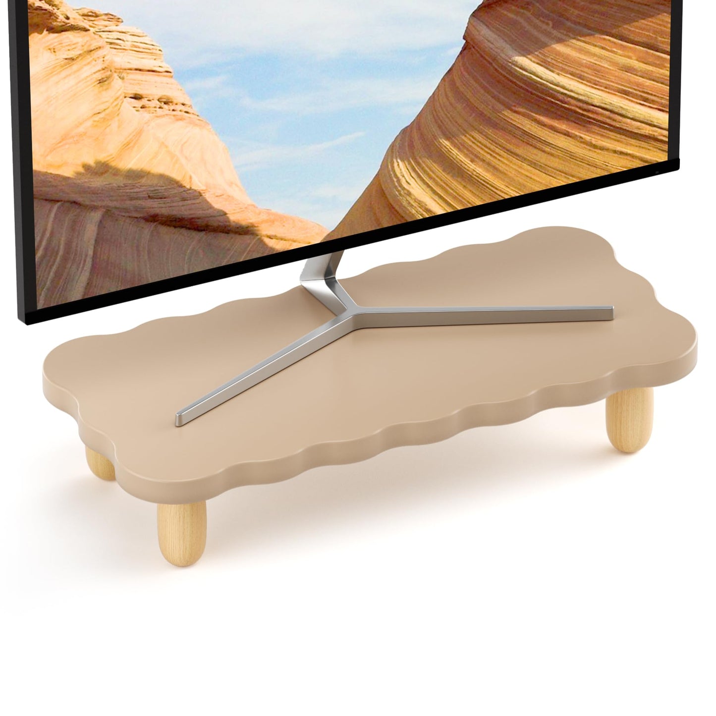 AFOOYO Monitor Stand Riser,Cookie-Shaped Sturdy Wood Computer Monitor Stand, Monitor Stand Riser