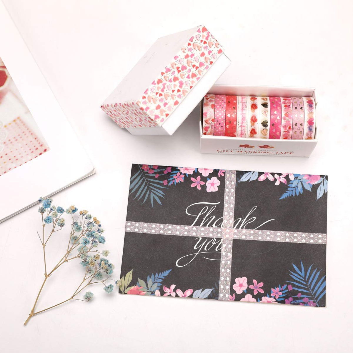 YUBBAEX 10 Rolls Sparkling Washi Tape Set 8mm Skinny Gold Foil Decorative Masking Washi Tapes for