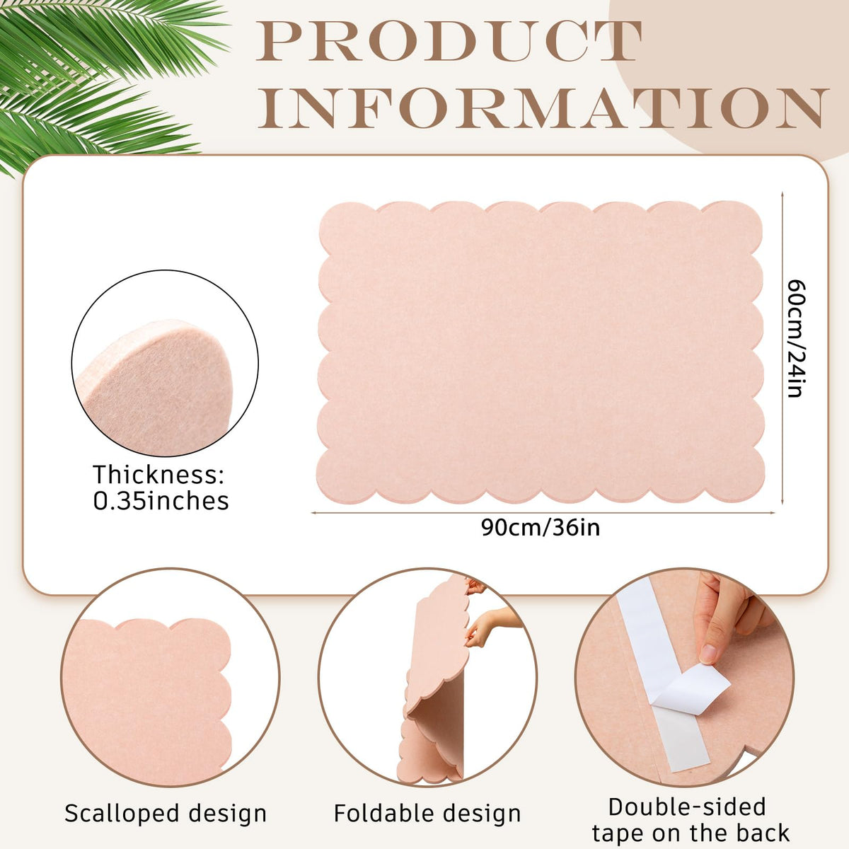 Mooliwe Scalloped Felt Bulletin Cork Board Foldable Flesh Pink 36 * 24 Inch