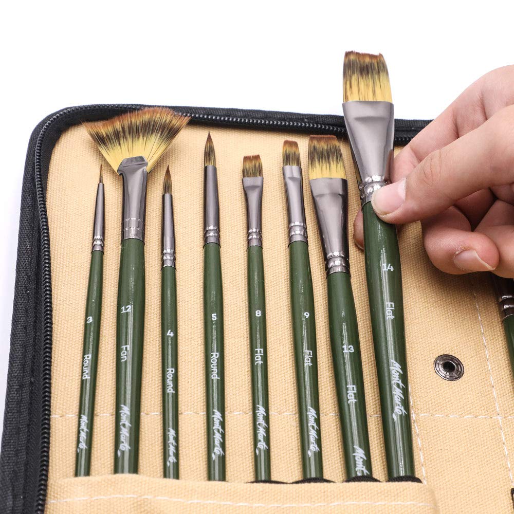 Mont Marte Signature Brush Set with Wallet, 17 Piece, Suitable for Oil, Acrylic, Watercolor and