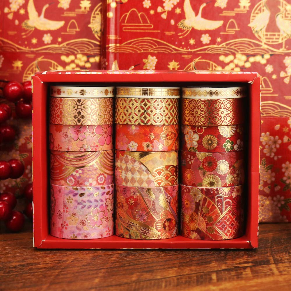 YUBBAEX Splendid Gold Washi Tape Set Embroidery Pattern Foil Decorative Tapes for Arts, DIY Crafts