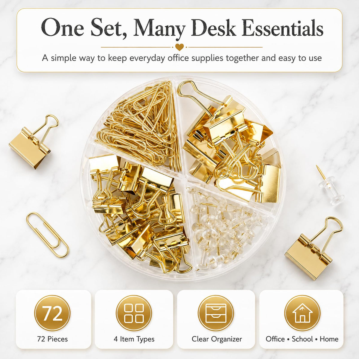 Creechwa Paper Clips Binder Push Pin Set, Assorted Sized Binder Clips